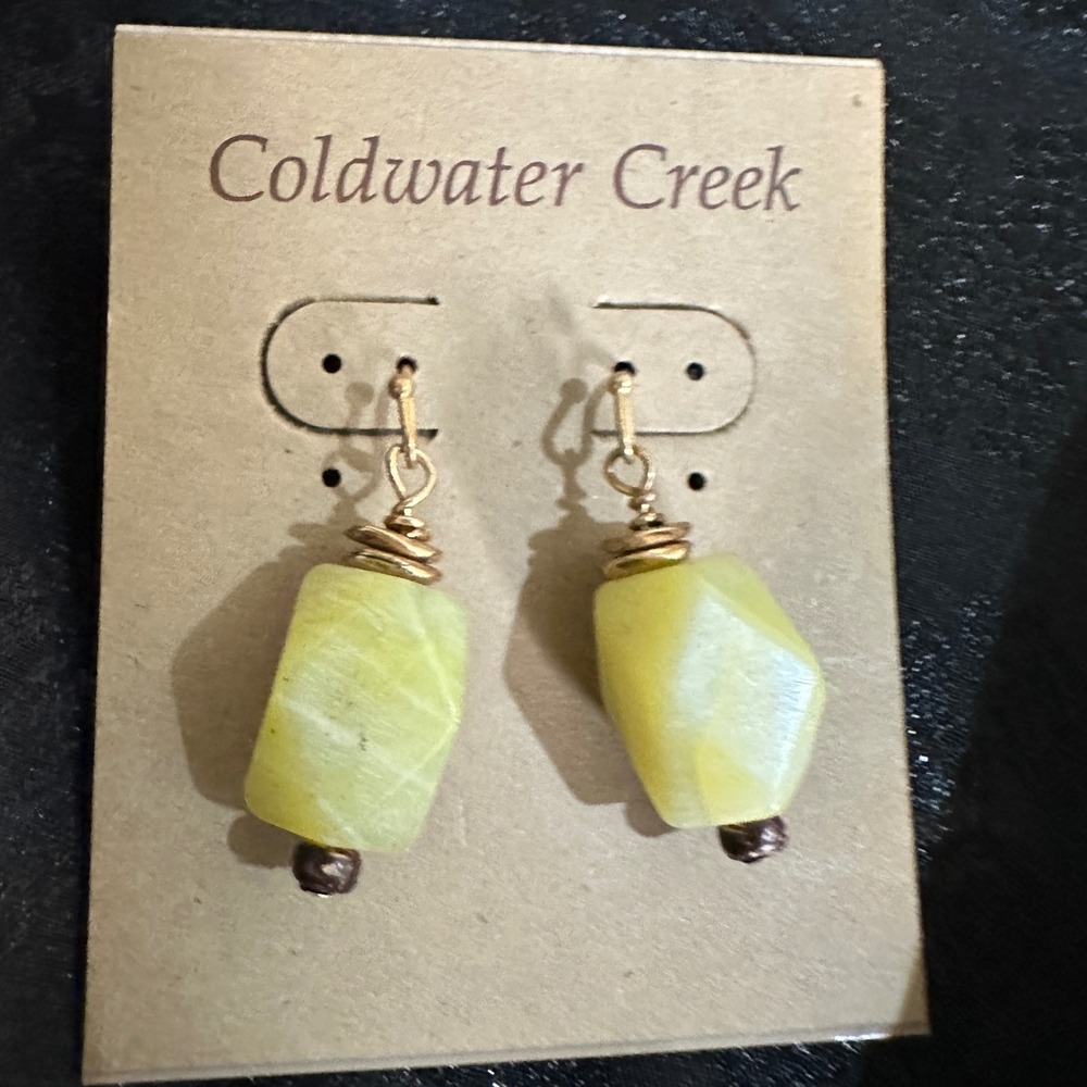 Coldwater Creek Terra Stone Dangle Earrings Yellow Gold Wire Wrap Boho NWT